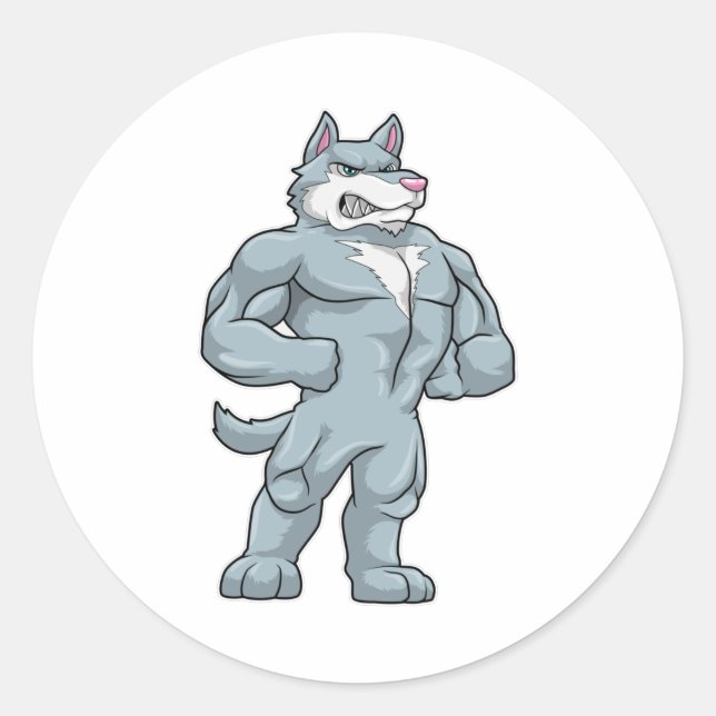 Wolf as Bodybuilder extreme Classic Round Sticker (Front)