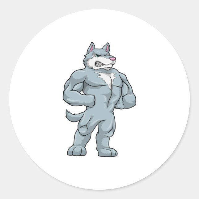 Wolf as Bodybuilder extreme Classic Round Sticker (Front)