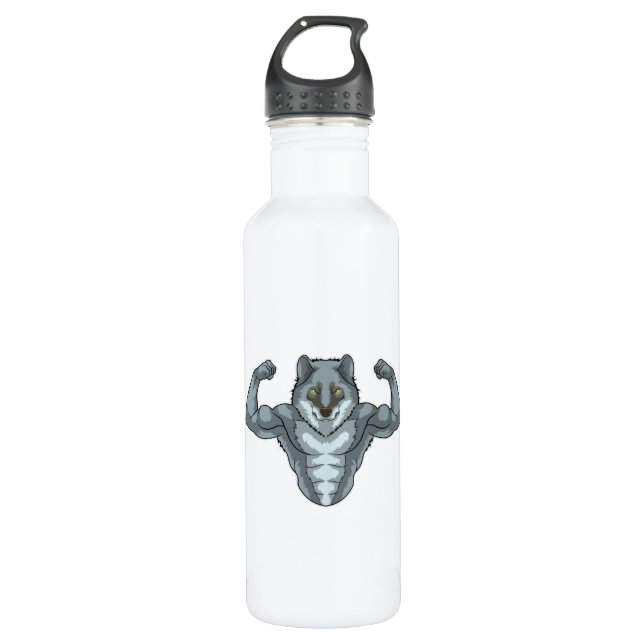 Wolf as Bodybuilder with big Muscles 710 Ml Water Bottle (Front)