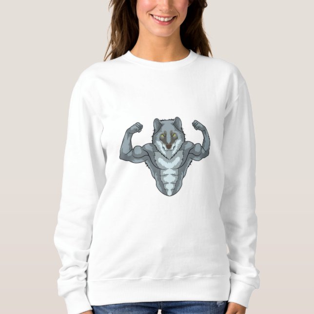 Wolf as Bodybuilder with big Muscles Sweatshirt (Front)