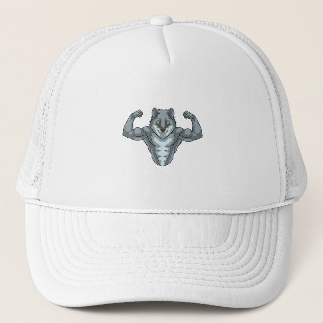 Wolf as Bodybuilder with big Muscles Trucker Hat (Front)