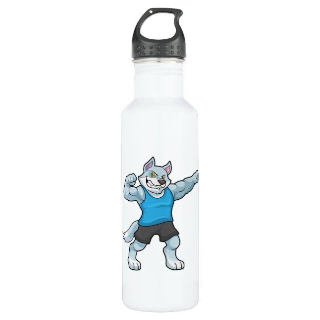 Wolf as Bodybuilder with big Upper arms 710 Ml Water Bottle (Front)