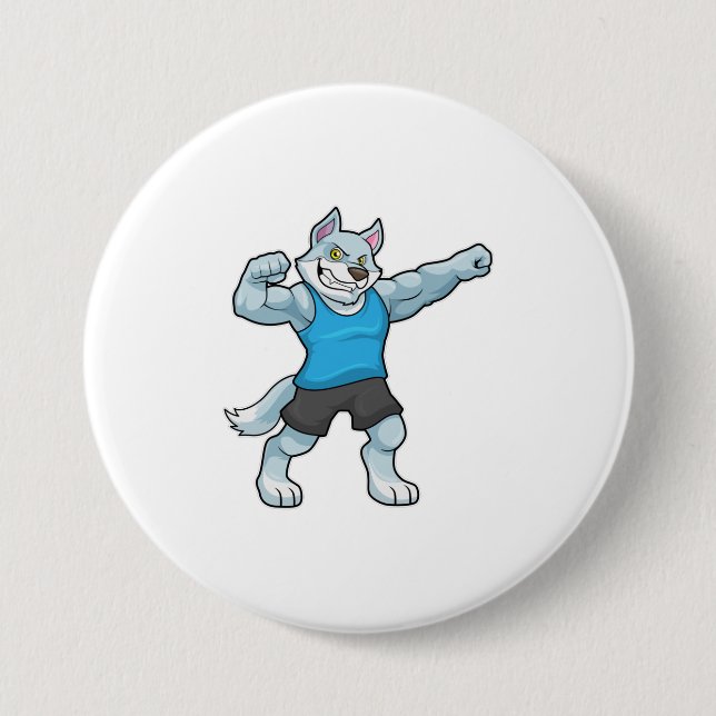 Wolf as Bodybuilder with big Upper arms 7.5 Cm Round Badge (Front)