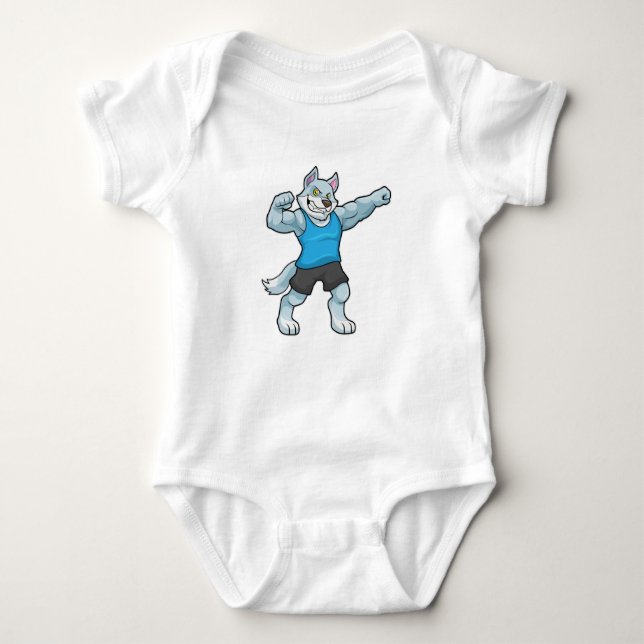 Wolf as Bodybuilder with big Upper arms Baby Bodysuit (Front)