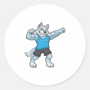 Wolf as Bodybuilder with big Upper arms Classic Round Sticker