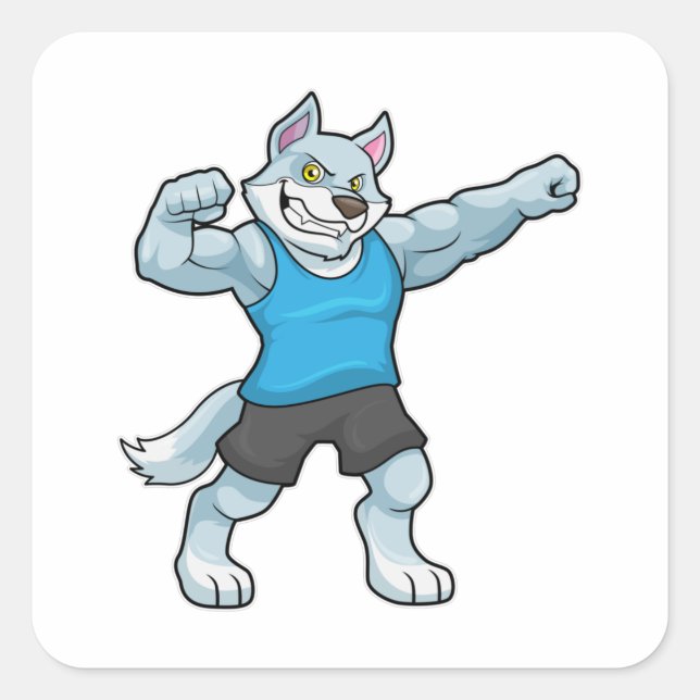 Wolf as Bodybuilder with big Upper arms Square Sticker (Front)