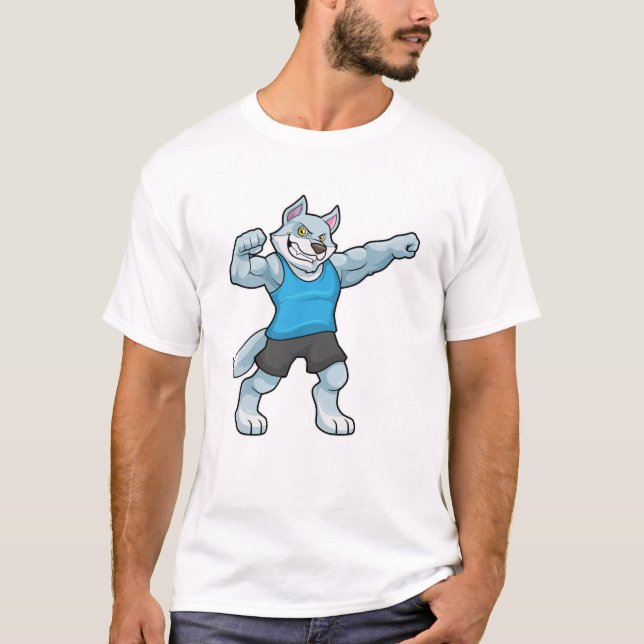 Wolf as Bodybuilder with big Upper arms T-Shirt (Front)