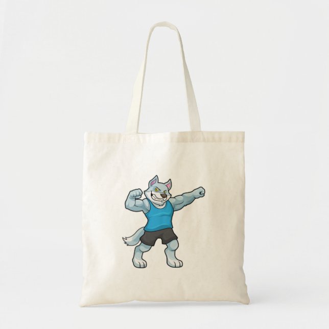 Wolf as Bodybuilder with big Upper arms Tote Bag (Front)