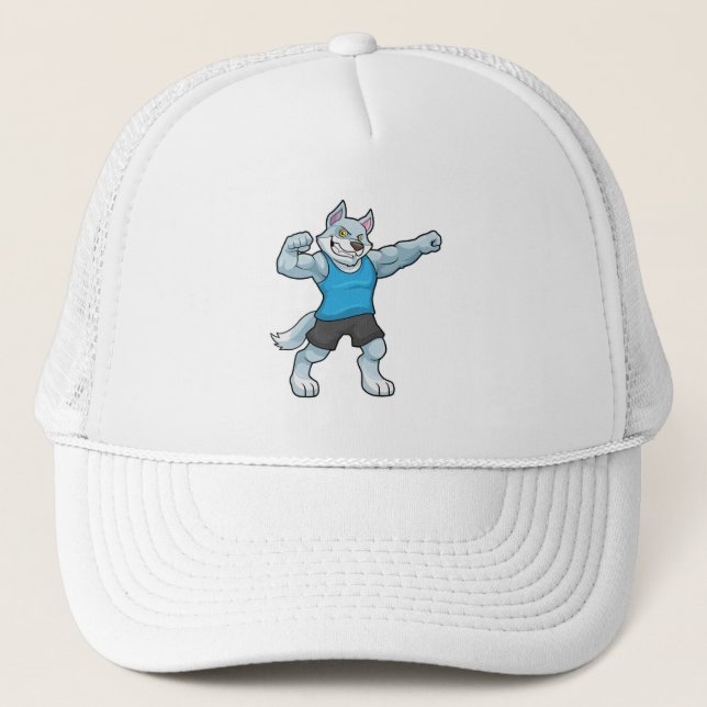 Wolf as Bodybuilder with big Upper arms Trucker Hat (Front)