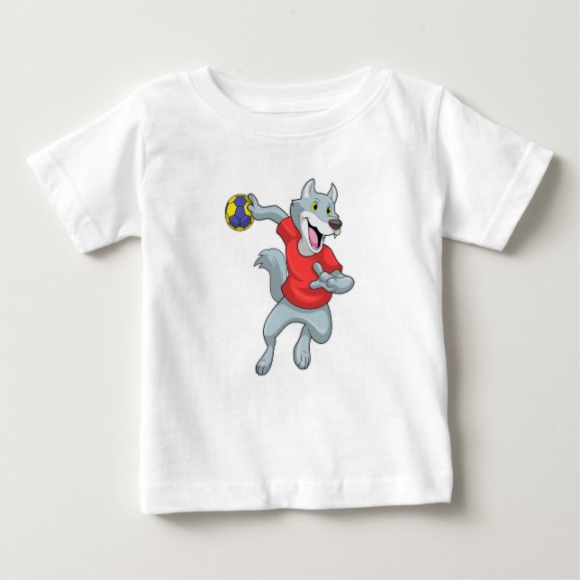 Wolf as Handball player with Handball Baby T-Shirt (Front)