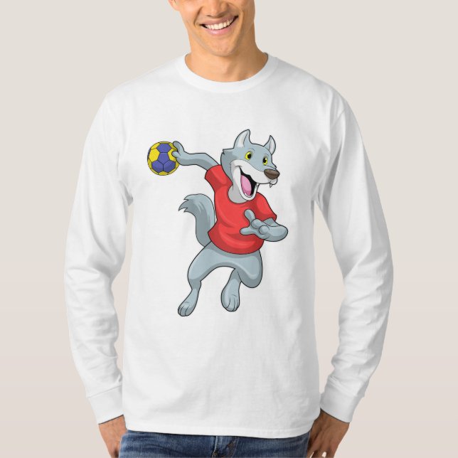 Wolf as Handball player with Handball T-Shirt (Front)