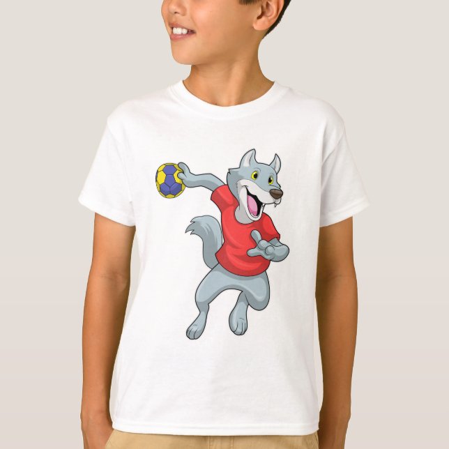 Wolf as Handball player with Handball T-Shirt (Front)