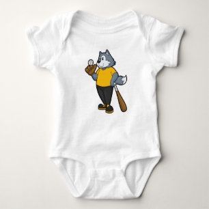 Wolf at Baseball with Baseball bat Baby Bodysuit