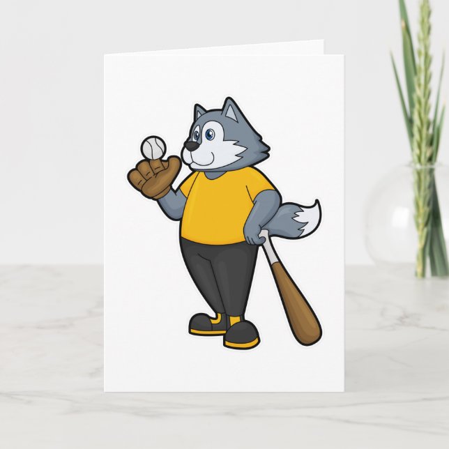 Wolf at Baseball with Baseball bat Card (Front)