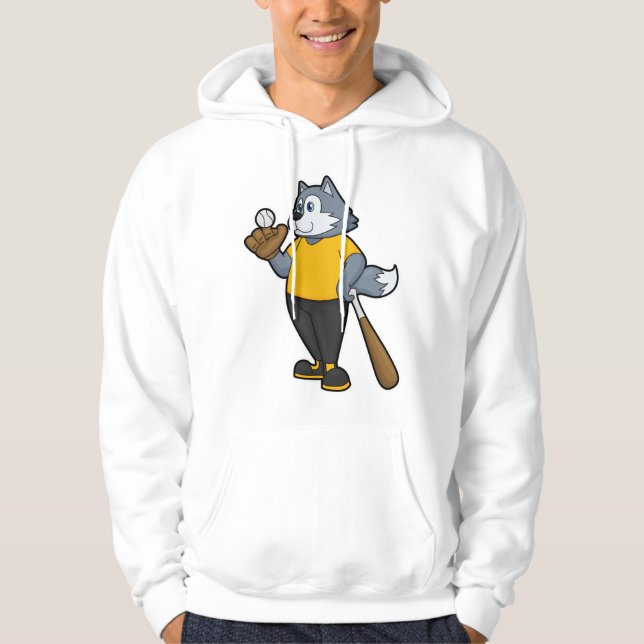 Wolf at Baseball with Baseball bat Hoodie (Front)