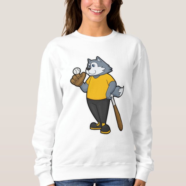 Wolf at Baseball with Baseball bat Sweatshirt (Front)