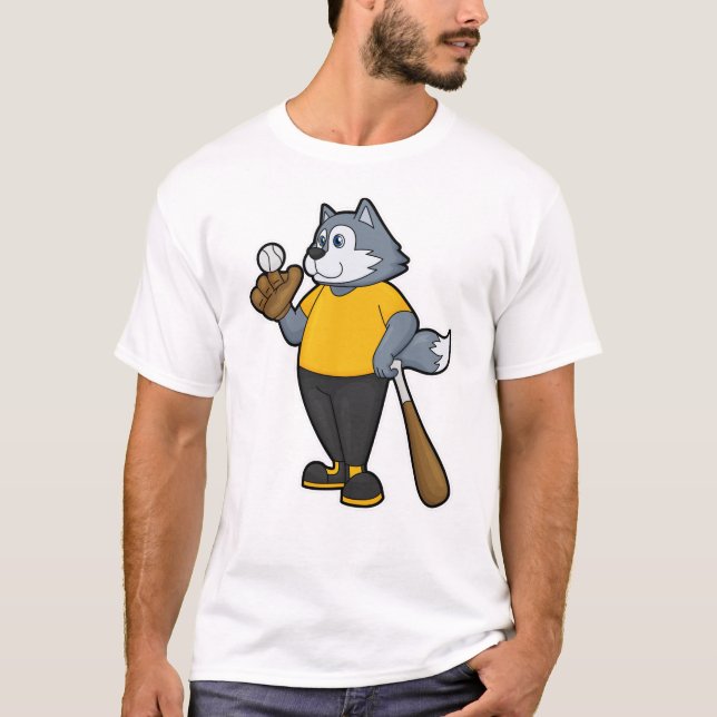 Wolf at Baseball with Baseball bat T-Shirt (Front)