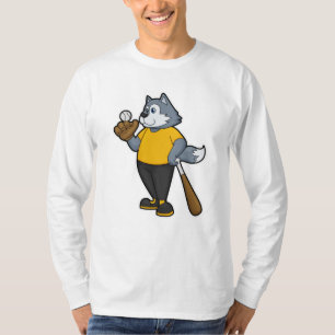 Wolf at Baseball with Baseball bat T-Shirt