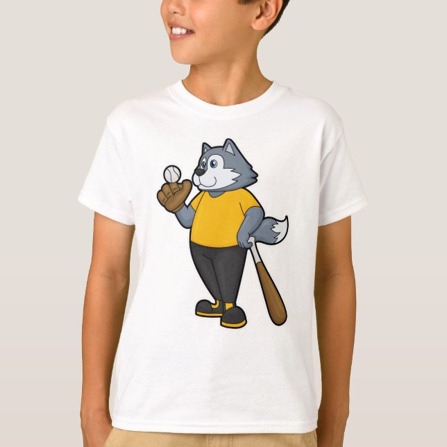 Wolf at Baseball with Baseball bat T-Shirt (Front)