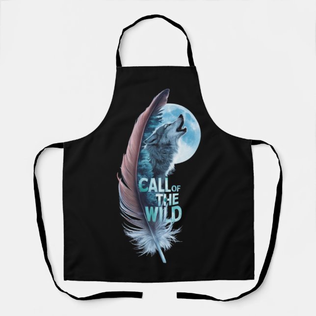 Wolf at its tip howling to the moon apron (Front)