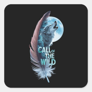 Wolf at its tip howling to the moon square sticker