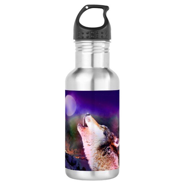 Wolf at night 532 ml water bottle (Front)