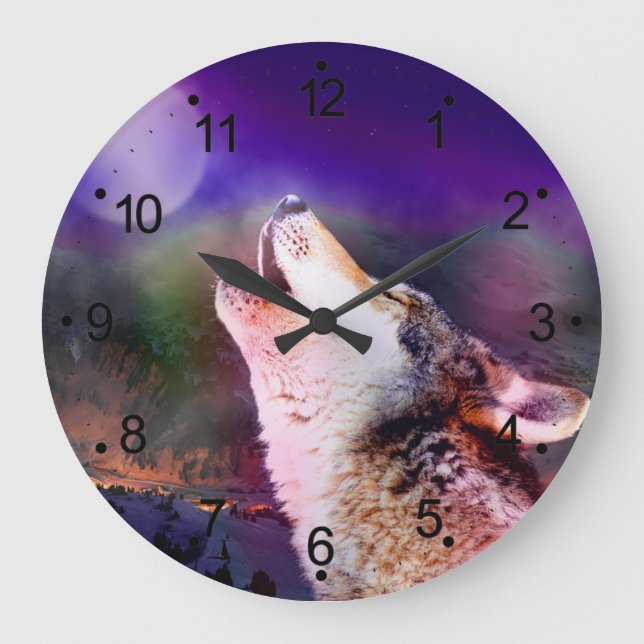 Wolf at night large clock (Front)