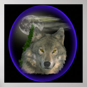 wolf at night poster