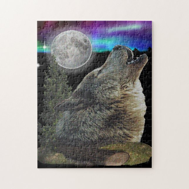 Wolf at night poster jigsaw puzzle (Vertical)