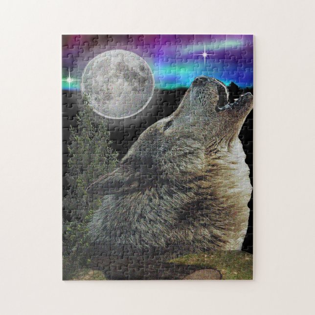 Wolf at night poster jigsaw puzzle (Vertical)