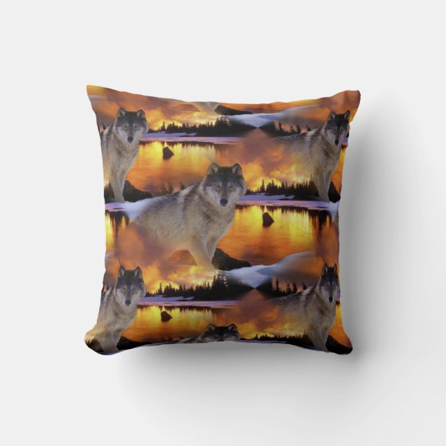 Wolf at Sunset Pattern Cushion (Front)