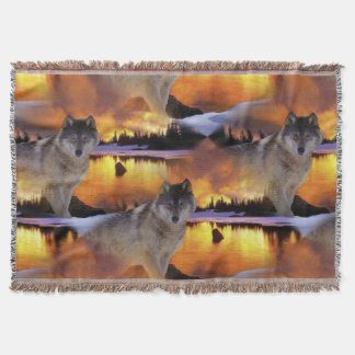 Wolf at Sunset Pattern Throw Blanket