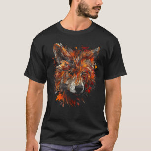 Wolf Autumn Leaves  Animal Motif Wolf T-Shirt