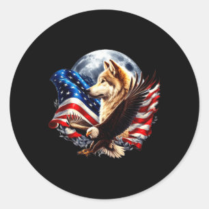 Wolf Bald Eagle American Flag Full Moon New Years Classic Round Sticker