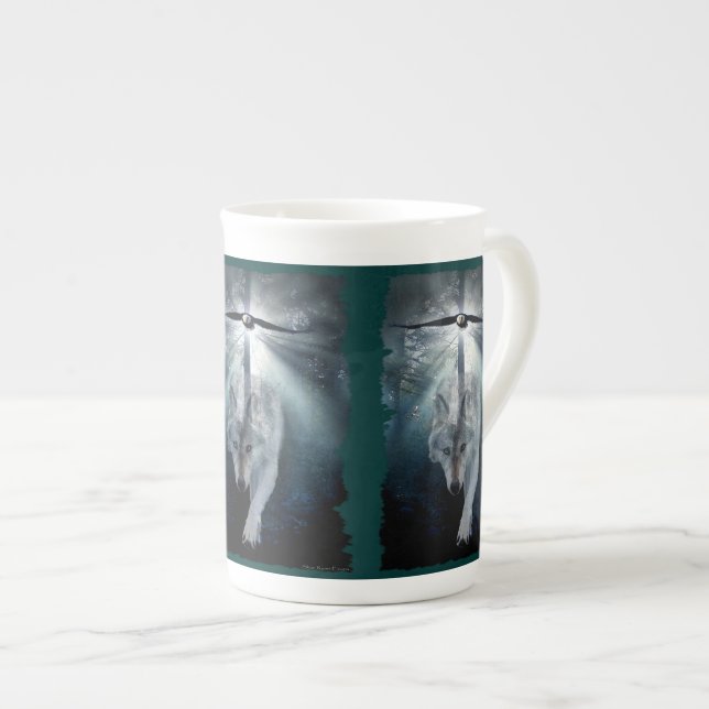 Wolf & Bald Eagle Bone China Coffee Mug (Front Right)