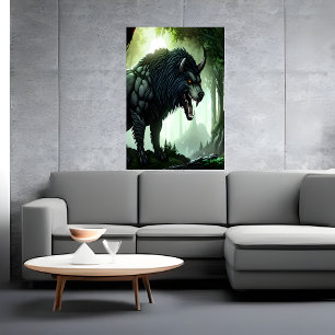 Wolf beast in the forest   AI Art Poster