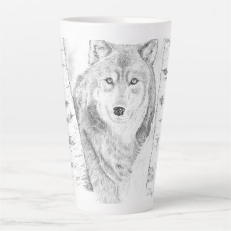 Wolf Between Birch Trees Latte Mug