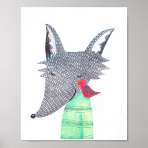 Wolf & Bird Woodland Animal Poster Home Wall Decor