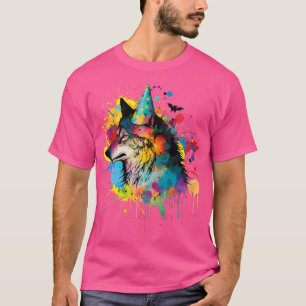 Wolf Birthday Hat Themed Party Wolves Painting Wol T-Shirt