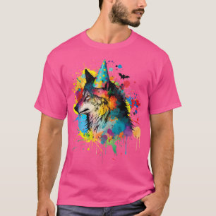 Wolf Birthday Hat Themed Party Wolves Painting Wol T-Shirt