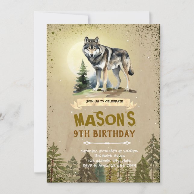 Wolf birthday party invitation (Front)