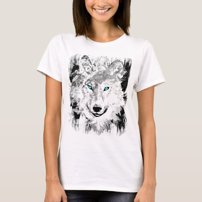 Wolf | Black & White Wolf Drawing | Siberian Wolf T-Shirt (Front)