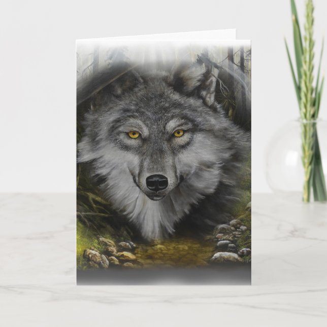 Wolf blending into River painting Holiday Card (Front)
