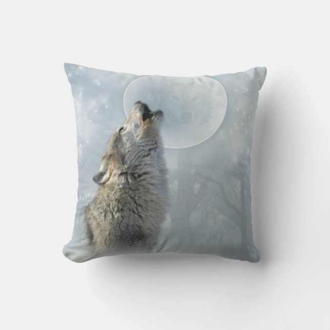 Wolf Blue Moon American MoJo Pillow (Front)