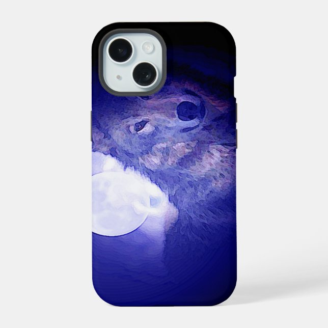 Wolf & Blue Night iPhone 15 Case (Back)