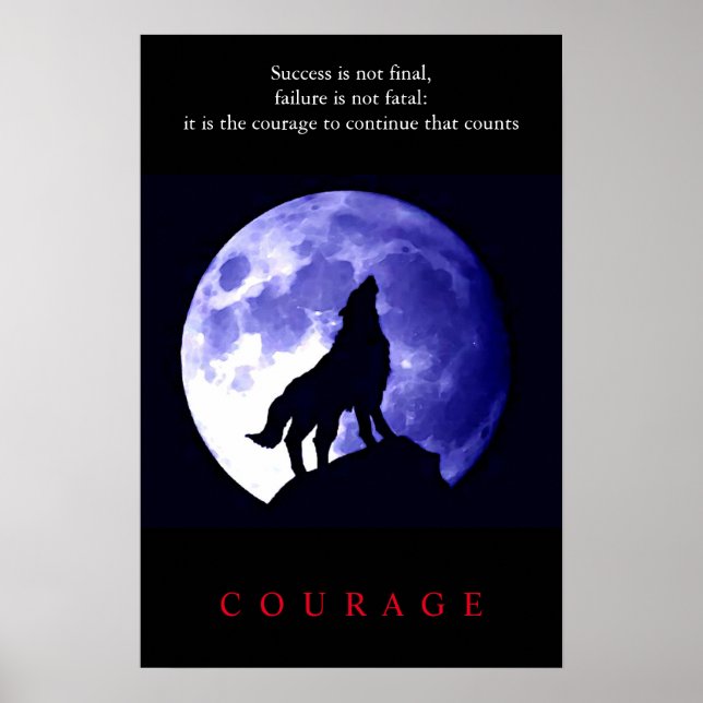 Wolf Blue Night Motivational Courage Poster (Front)