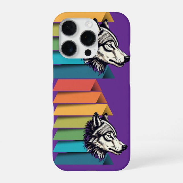 Wolf Breaking Through Color Stripes – Bold Graphic iPhone Case (Back)