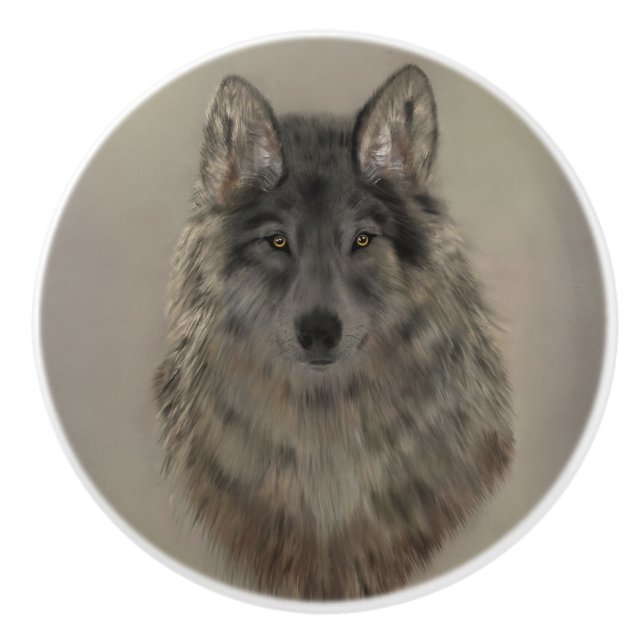 Wolf Ceramic Knob (Front)
