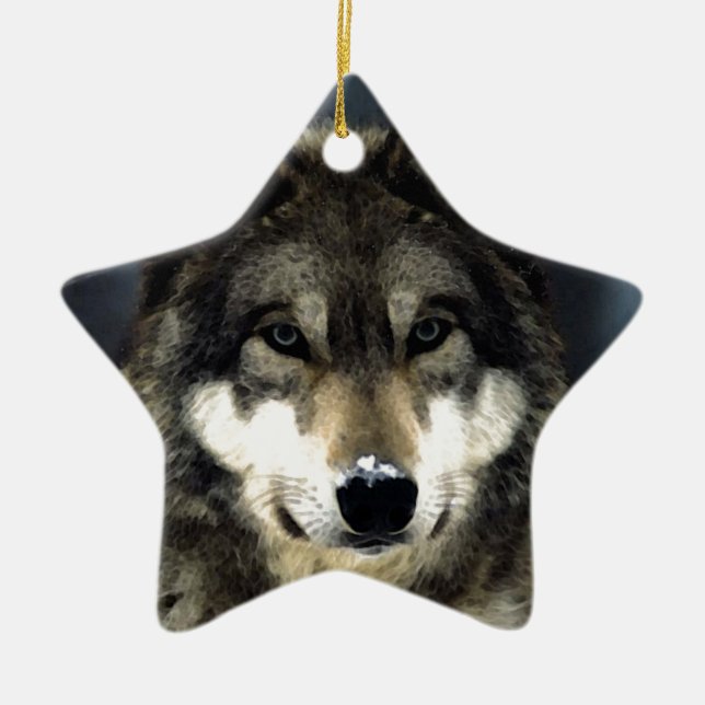 Wolf Ceramic Tree Decoration (Front)