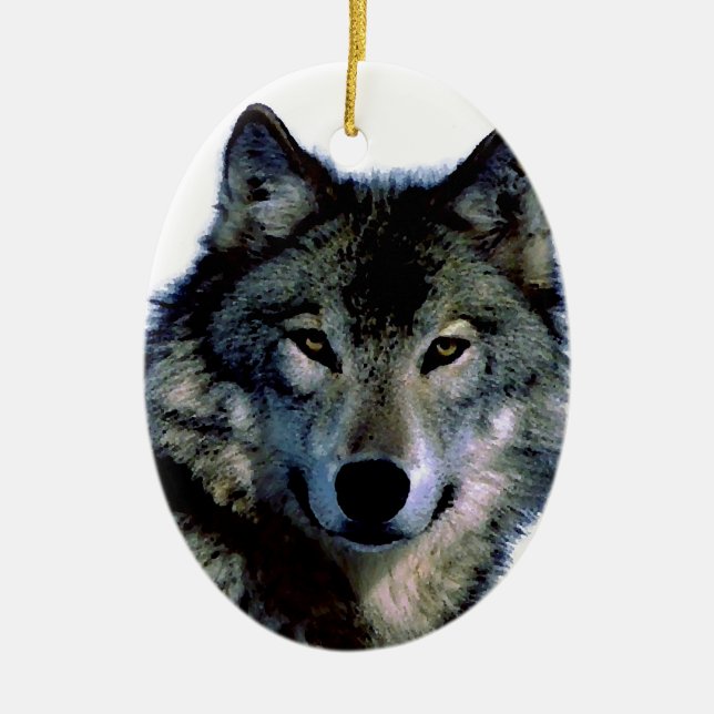 Wolf Ceramic Tree Decoration (Front)